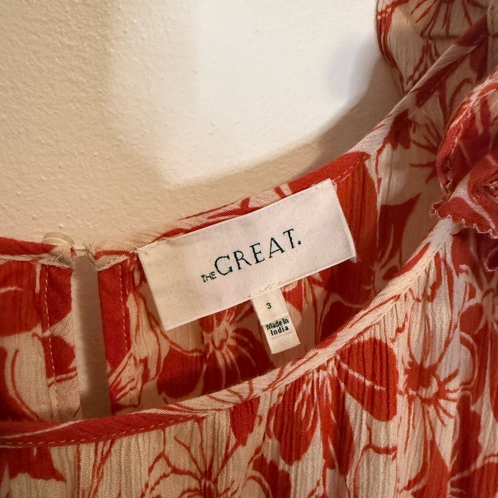 THE GREAT Cascade Dress in Burnt Red Hibiscus Flower - Picture 6 of 11